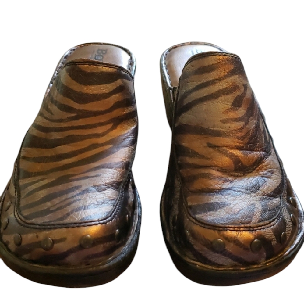 Born Metallic Bronze Zebra-Print Slip-On Mules